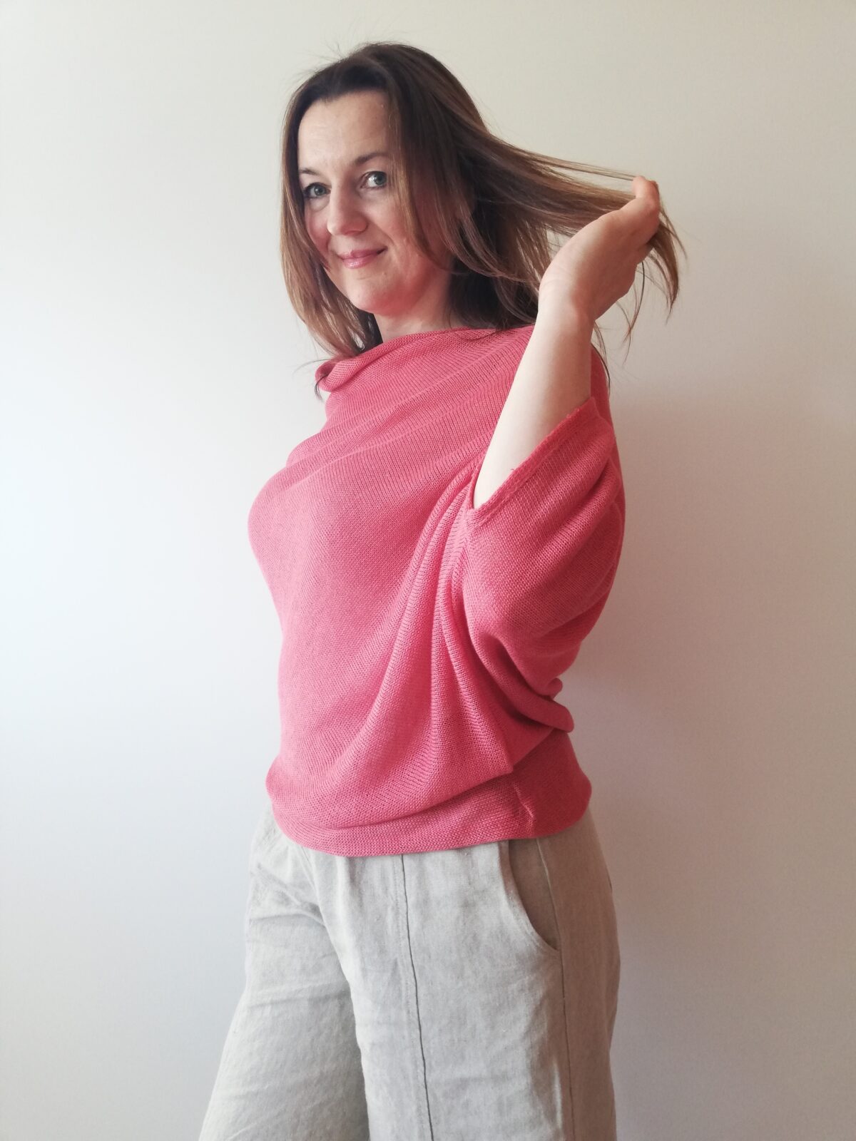 EGLESNA NOEMA / Linen Draped Sweater in Dusty Coral
